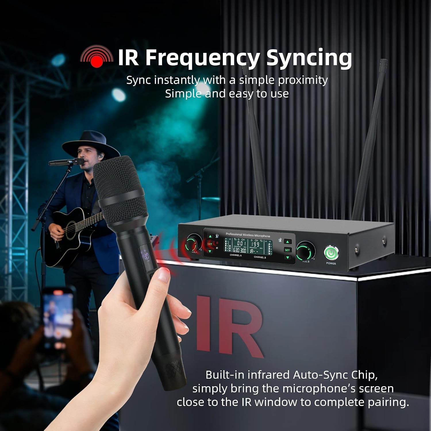 Wireless Microphone System, 500Ft Range, 40H Playtime for Karaoke & Events