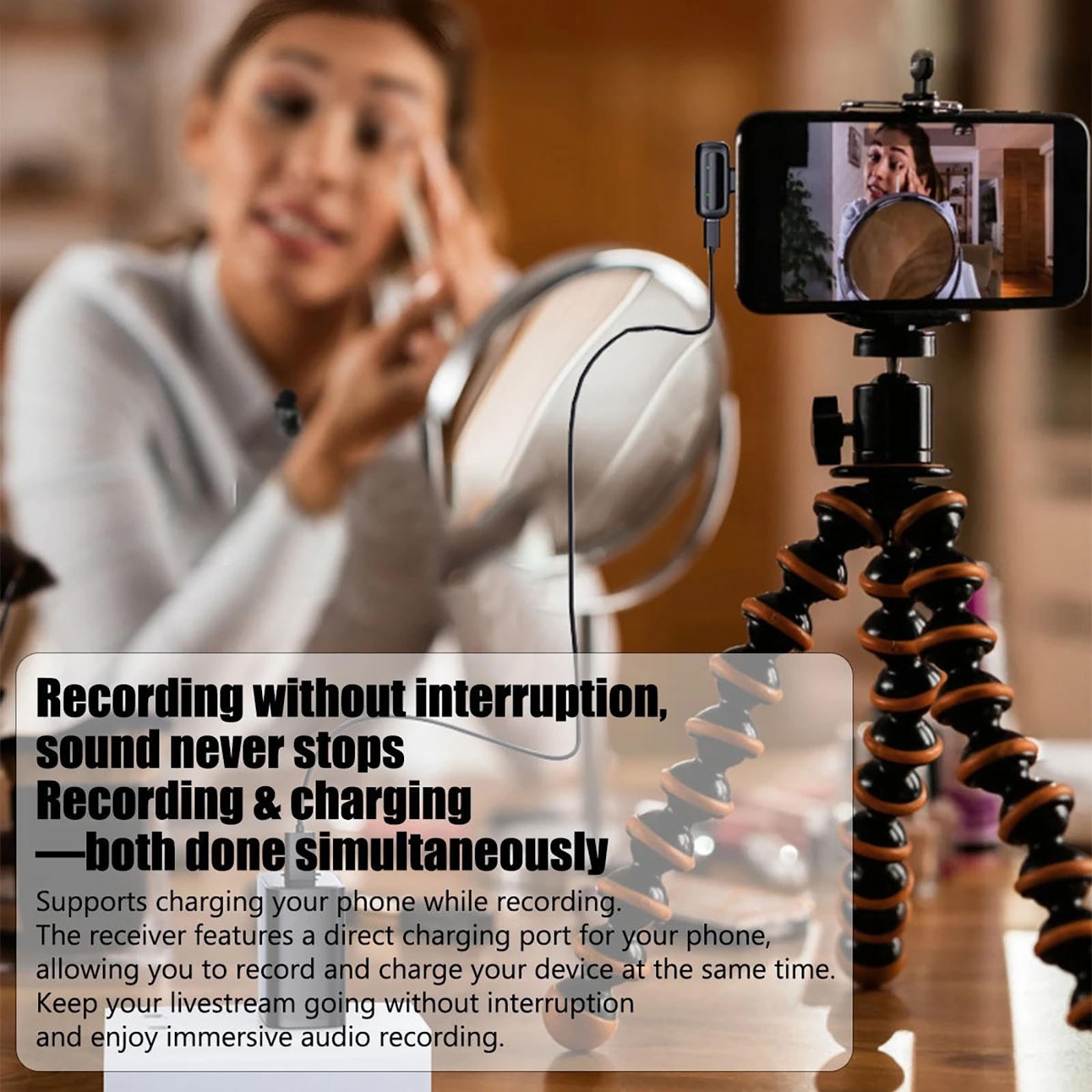 2.4G Wireless Lavalier Microphone Kit for Type-C Phone Tablet Noise Cancelling