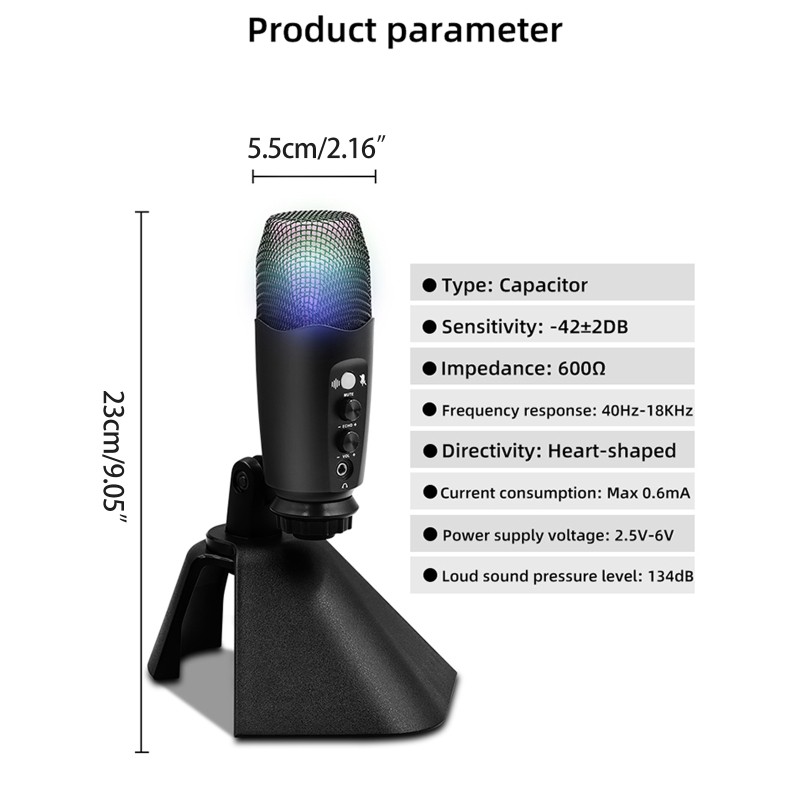 RGB Condenser Microphone Microphone for Touch Mute Mobile Phone Computer Live