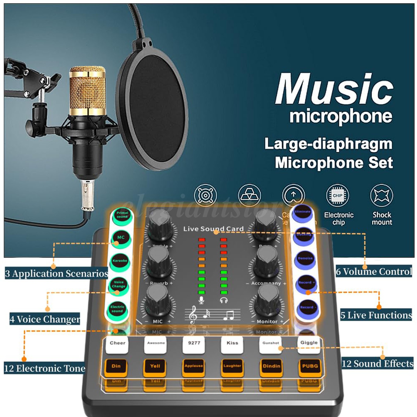 Vlog Podcast Live Game Mic Recording Kit Voice Change Sound Card Audio Mixer