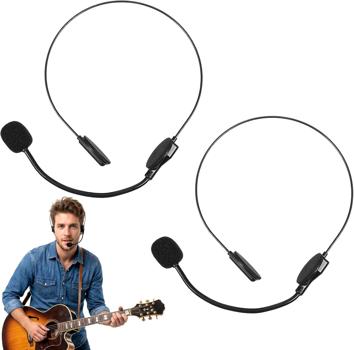 2Pcs Fake Microphone Headset, Costume Headset Rockstar Microphone Prop Mic
