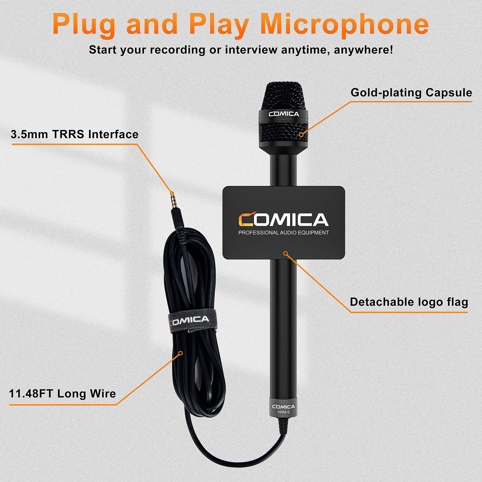 HRM-S Handheld Interview Microphone for Smartphone, 3.5mm TRRS Cardioid Conde…