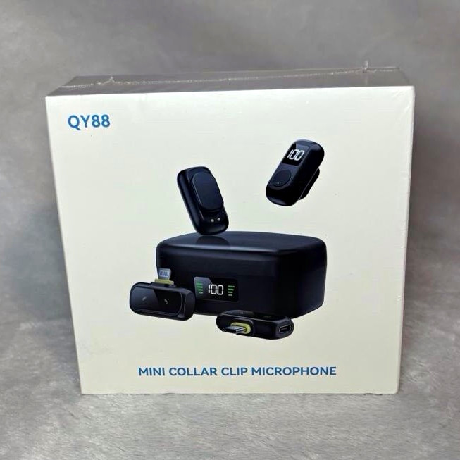 QY88 Wireless Lavalier/Lapel Clip-On Microphone Set, Mini Collar Clip, Black