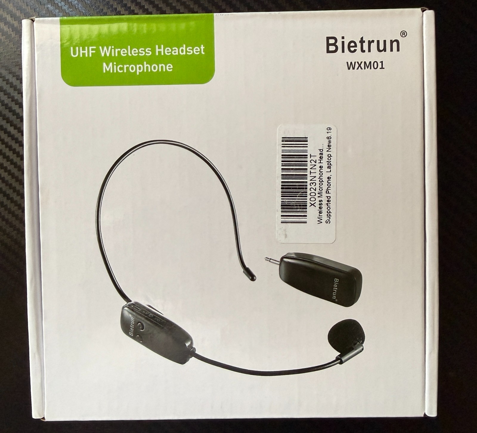 Headset Mic WXM01 UHF Microphone w/ Receiver 50m Range Bietrun Wireless