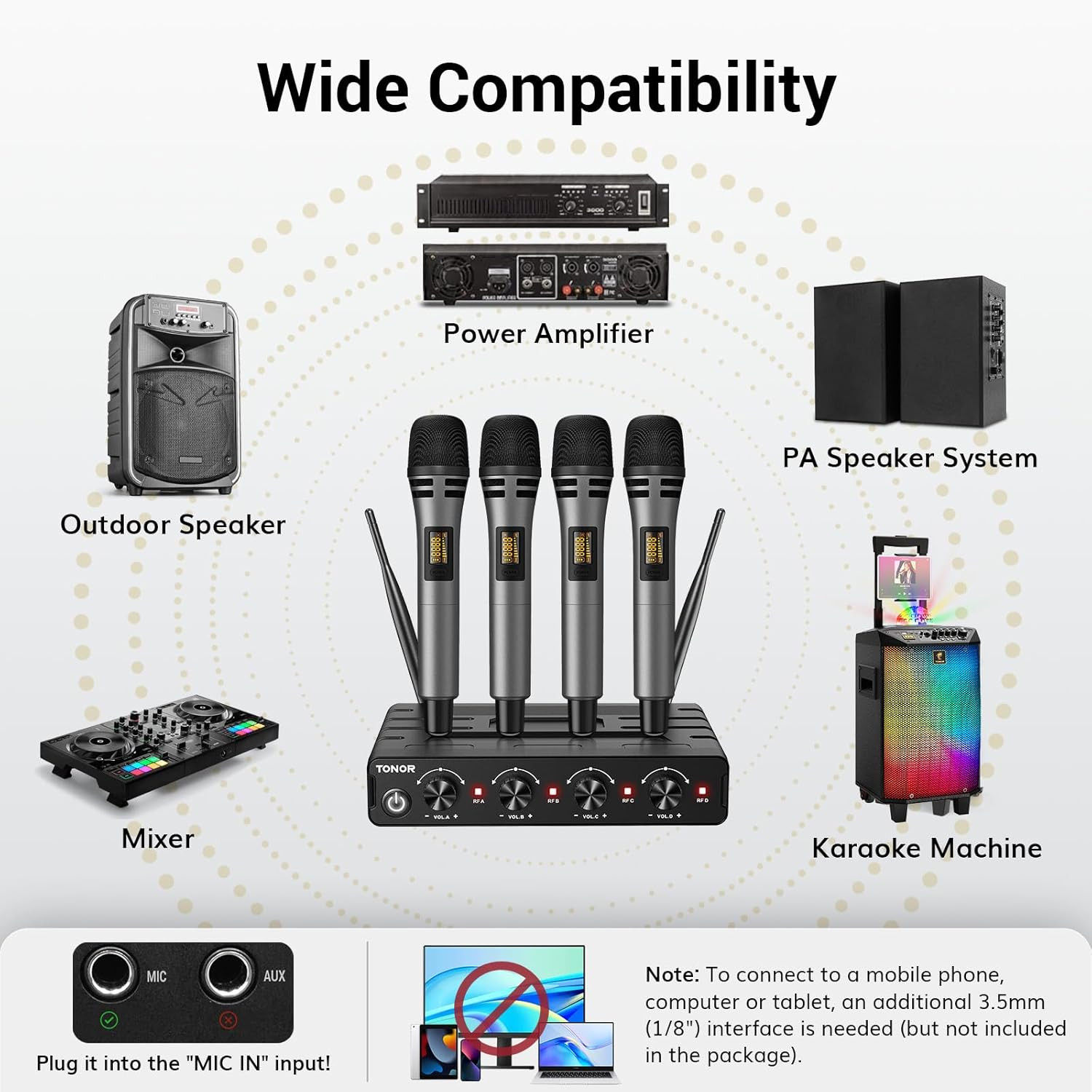 Wireless Microphones System with 4X10 Channels Cordless Handheld Microfono Inala