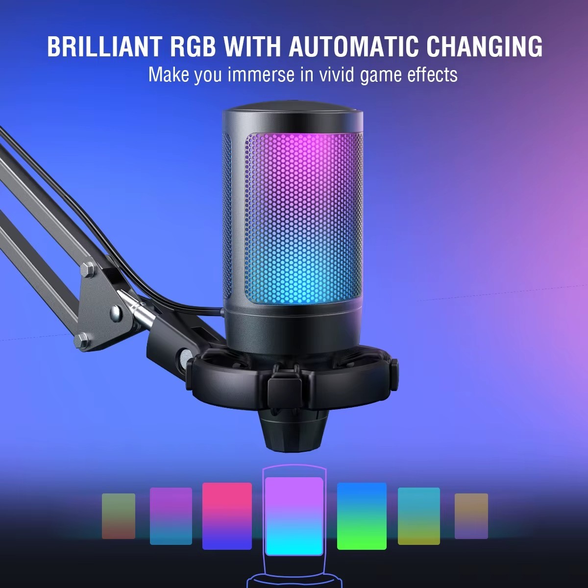 FIFINE A6T USB RGB Gaming Microphone Kit With Boom Arm For PC PS5 Streaming