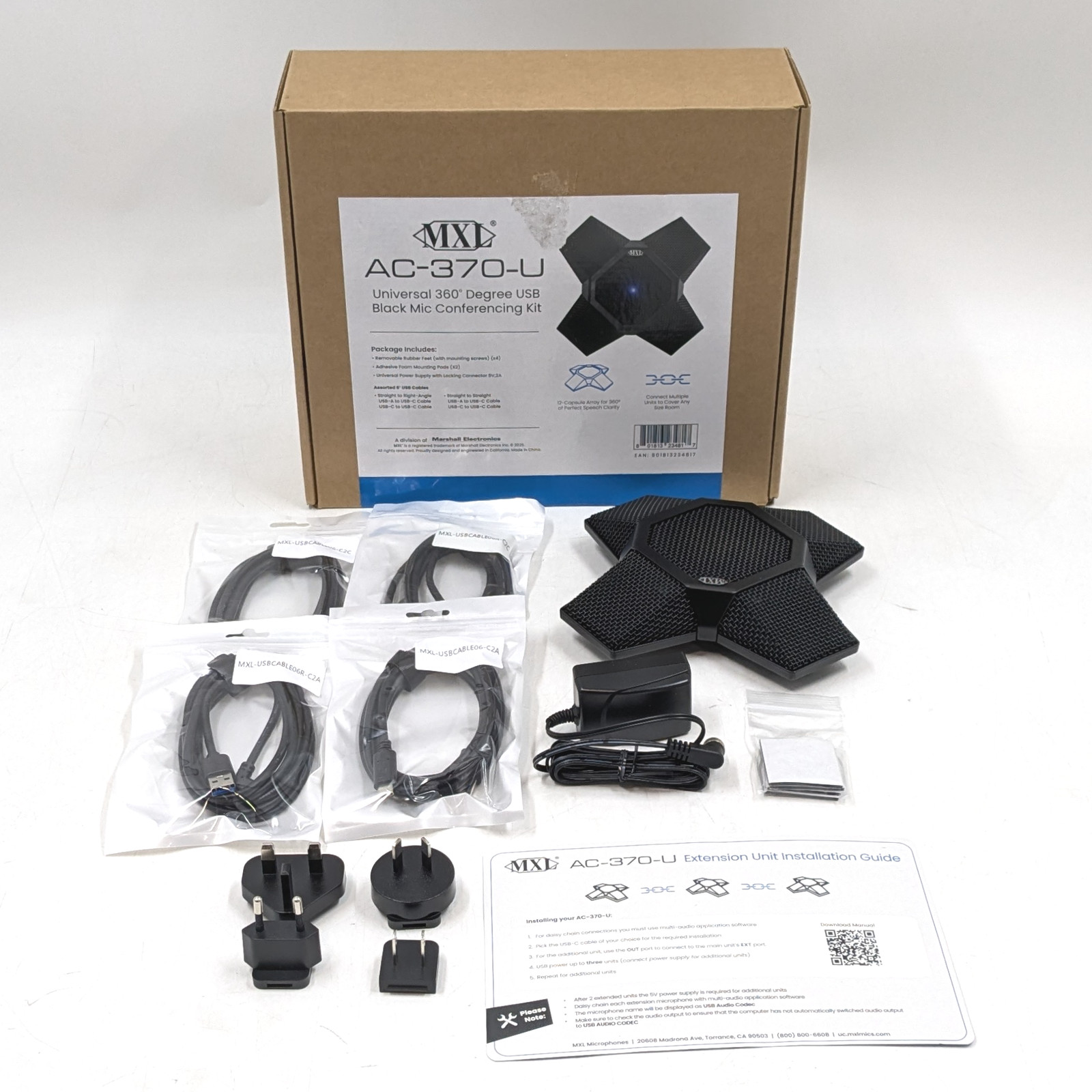 MXL Universal 360 Degree USB Microphone Conference Room Kit (AC-370-U) – Black