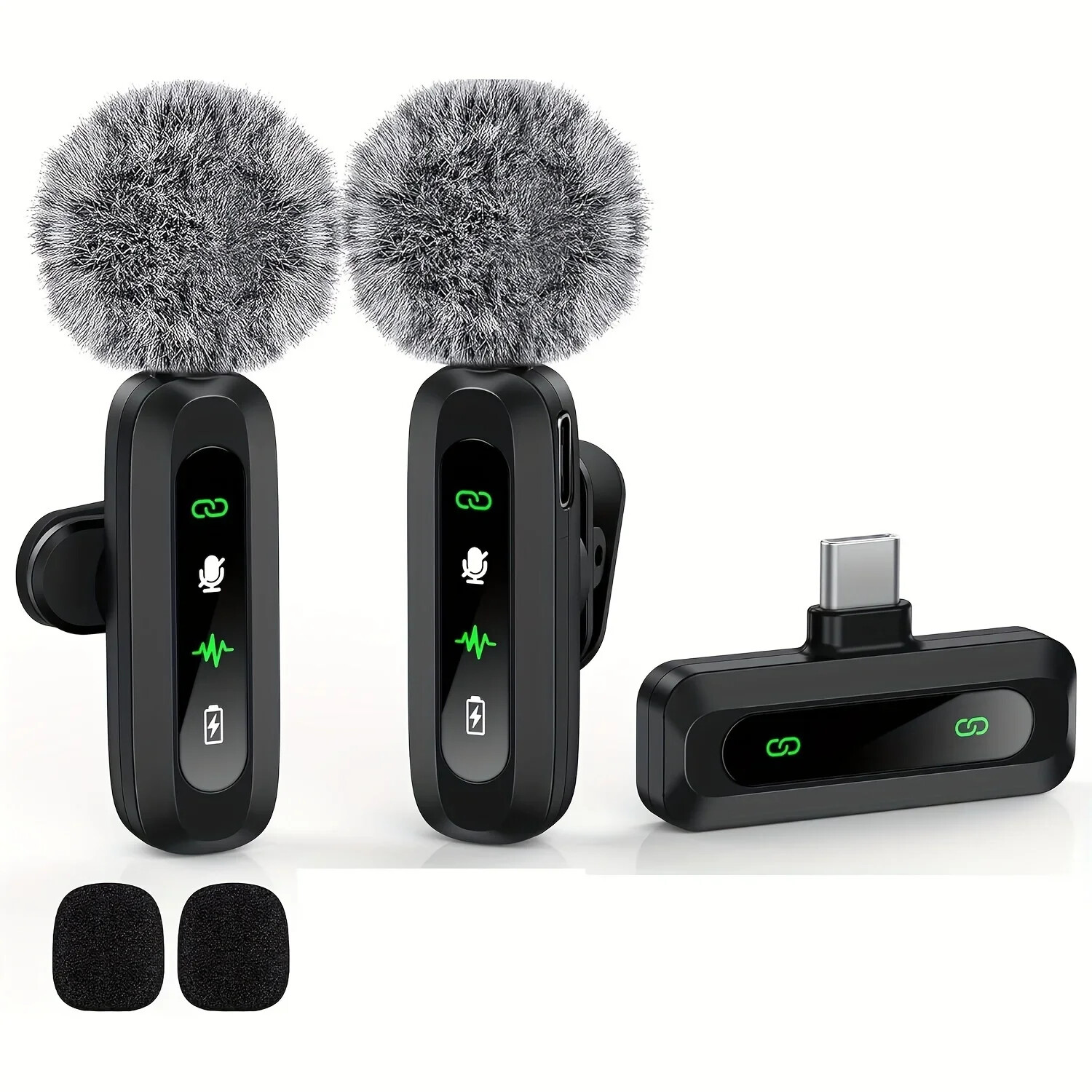 Wireless Lapel Microphone with Clip USB Type-C Connector Noise Cancellation