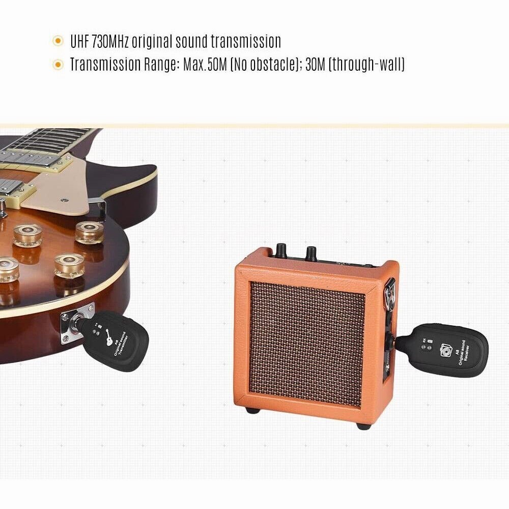 Guitar Bass WIRELESS System Transmitter Receiver Built In Rechargeable Battery