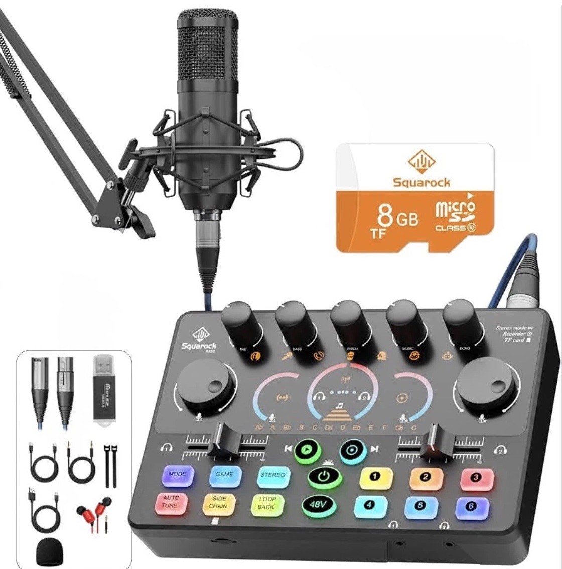 RS2i2 Podcast Equipment Bundle Audio Interface Mixer 48V Mic 8GB Recorder – NIB