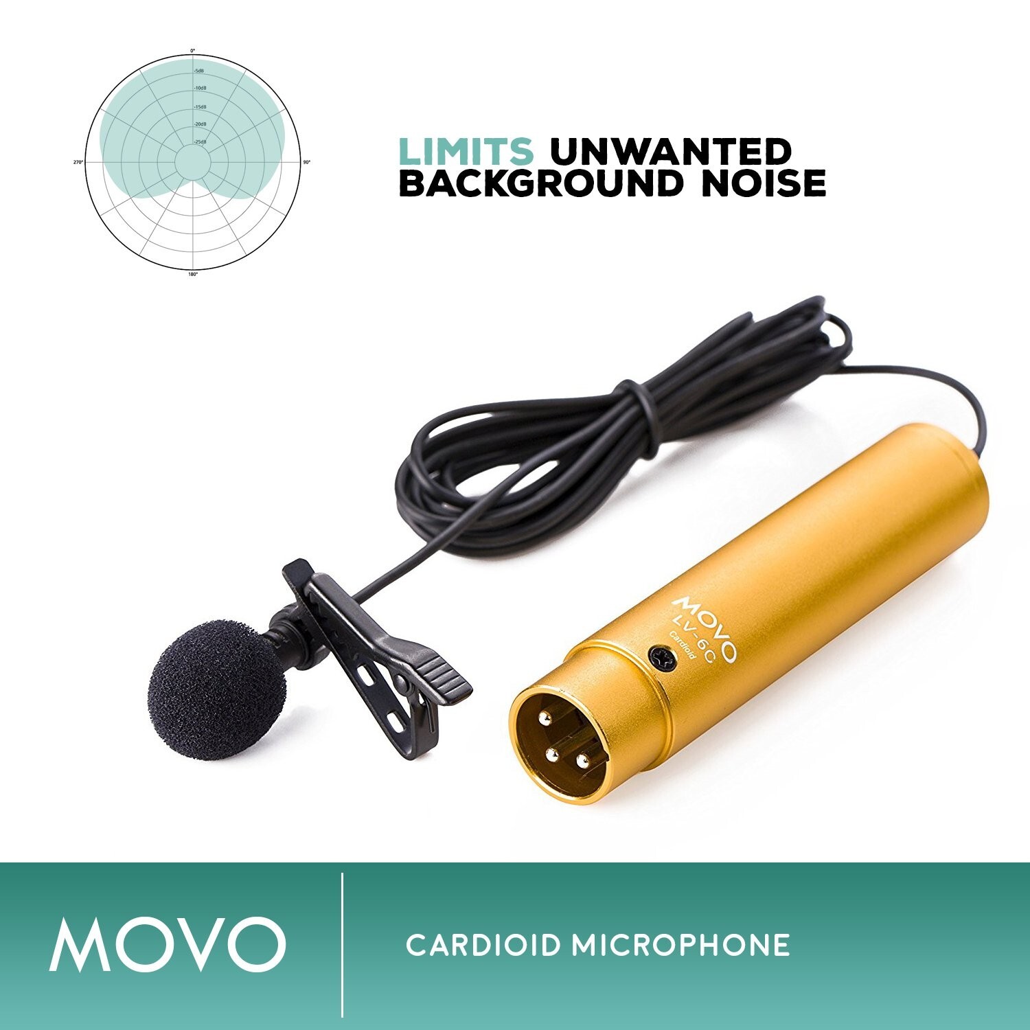 Movo LV-6C Pro Grade Cardioid XLR Lavalier Condenser Microphone 8.3mm Capsule