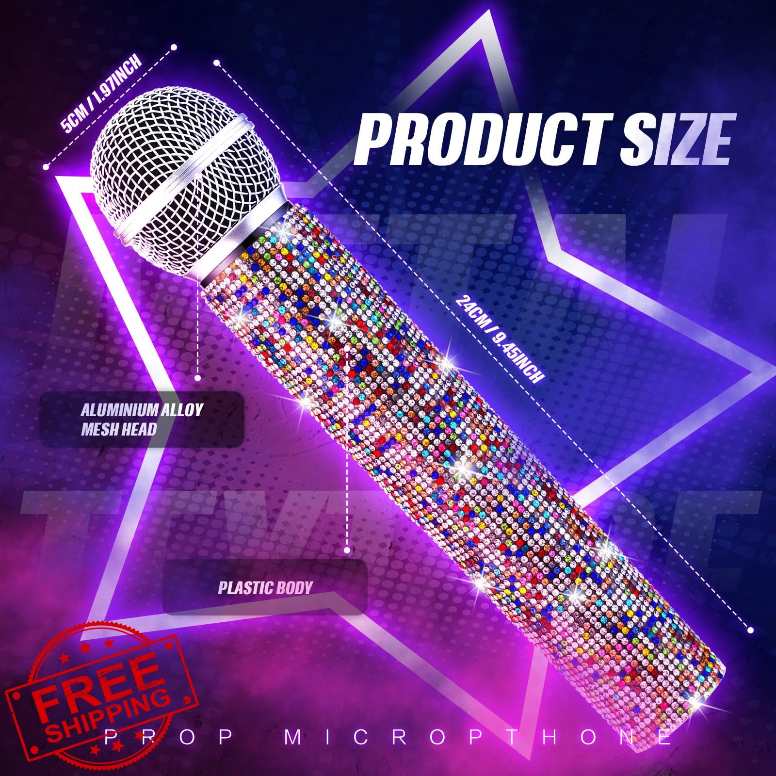 Sanwuta Fake Microphone Prop Sparkly Bling Rhinestones Plastic Play Microphon…