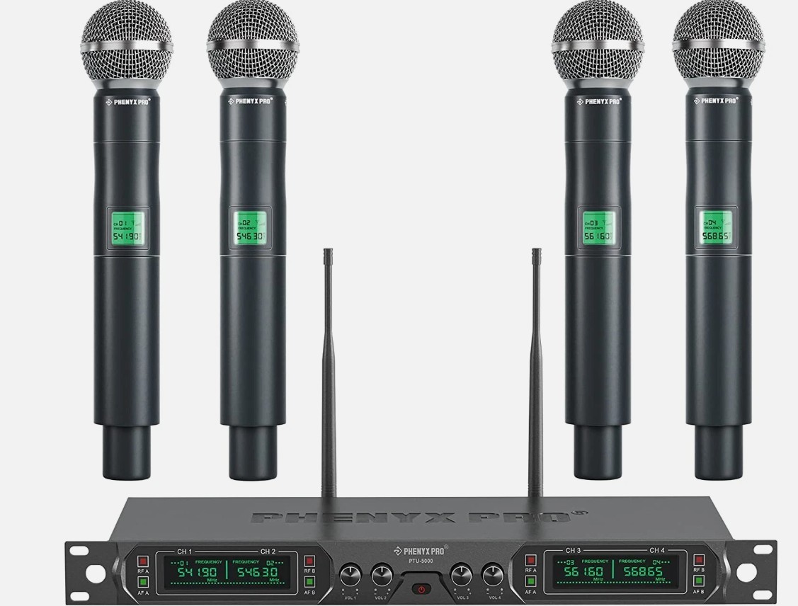 4-Ch UHF Fixed Frequency Wireless Microphone System PTU-5000-4H | 4 Dynamic Hand